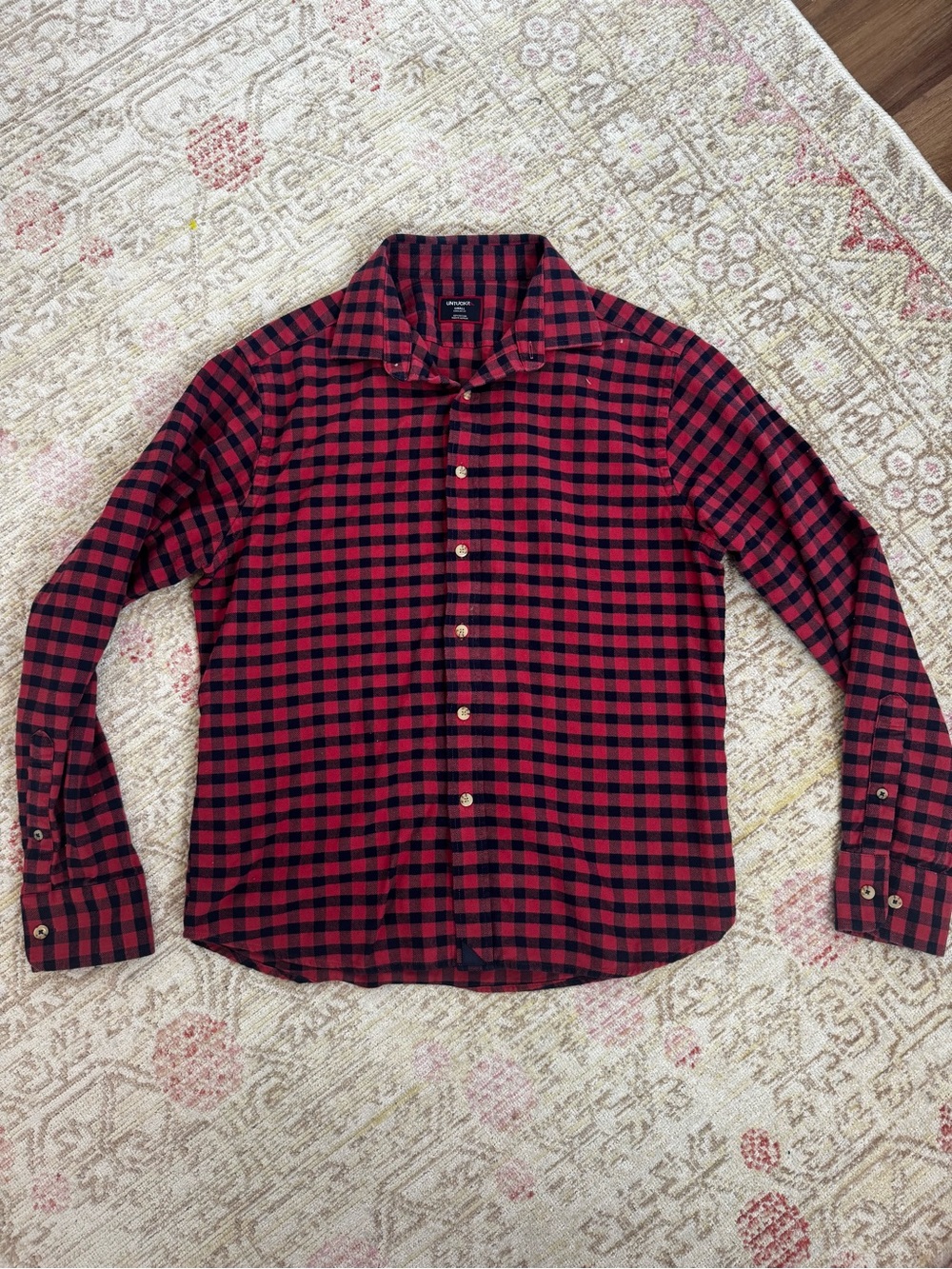 Men's Red and Navy Check Button-Up Shirt